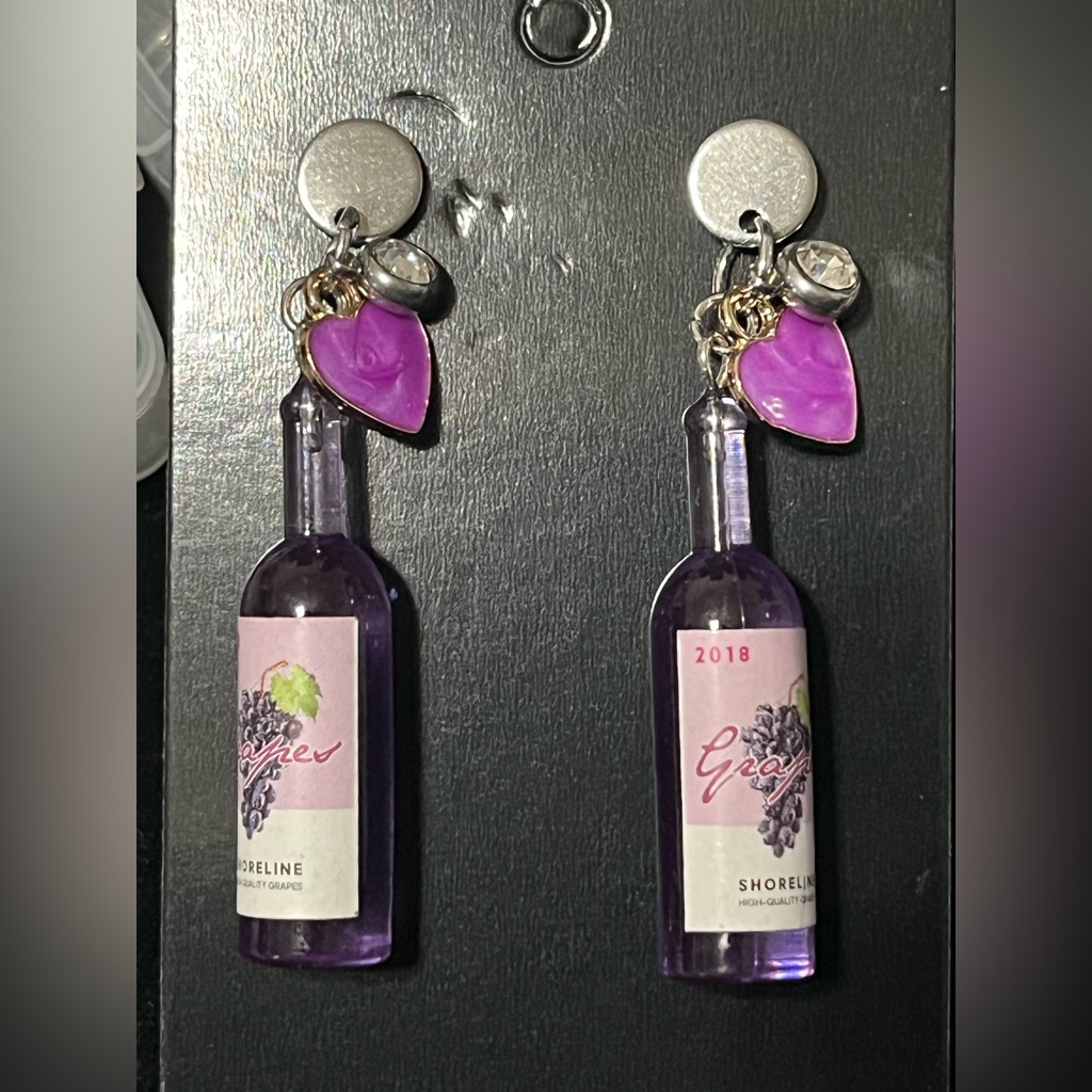 Purple Wine Mini Bottle Earrings, Wine Alcohol Earrings, Bartender Jewelry
